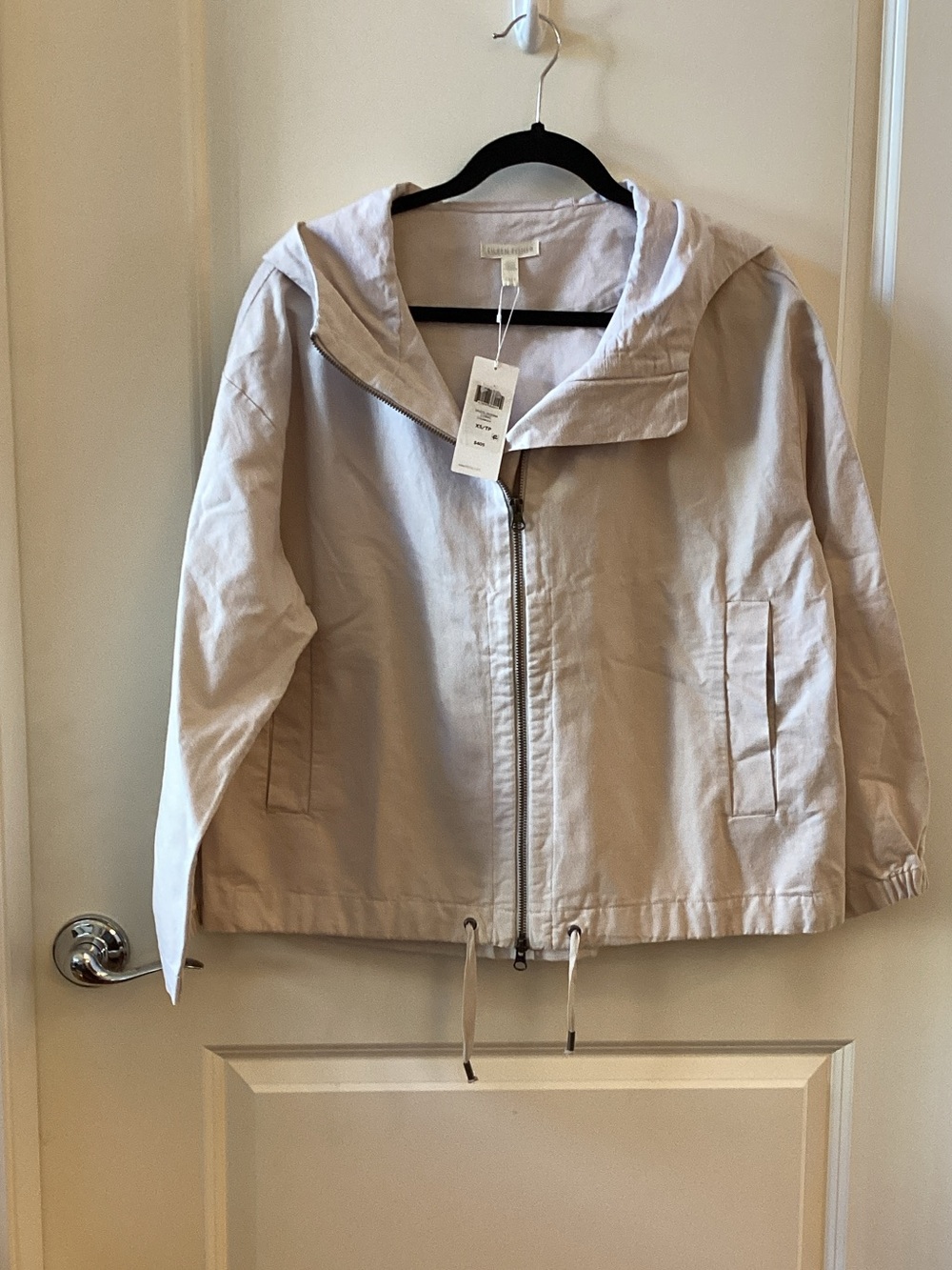 Eileen Fisher Light Beige Hooded Zip Jacket